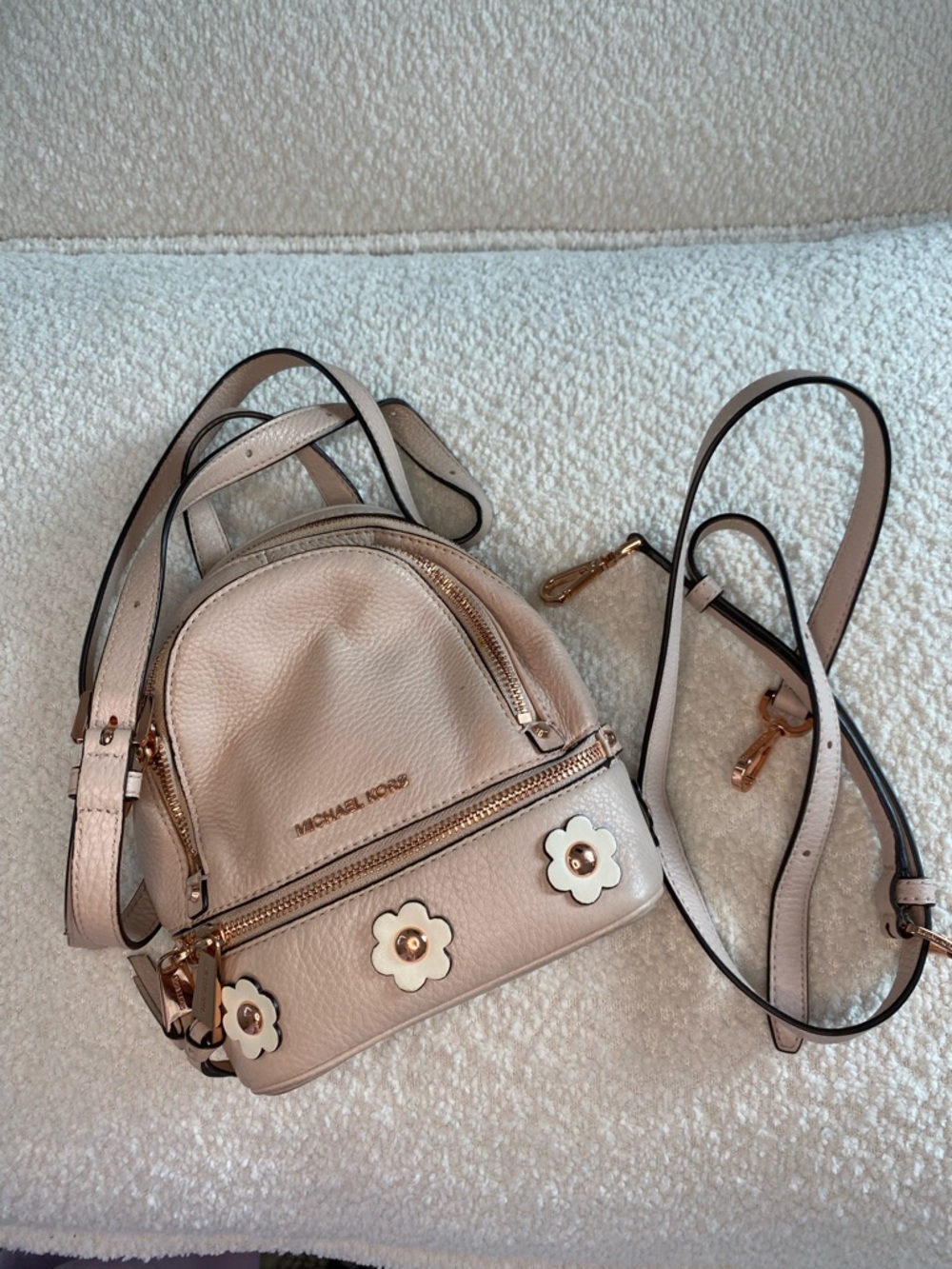 Michael Kors Blush Leather Floral Mini Convertible Backpack